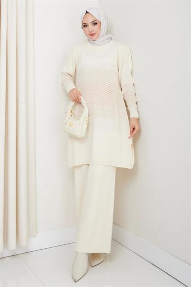Kadın Simli Desenli Triko Tesettür Kazak – Şık Günlük Model