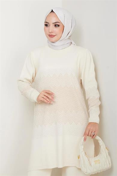 Kadın Simli Desenli Triko Tesettür Kazak – Şık Günlük Model