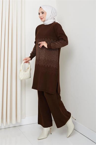 Kadın Simli Desenli Triko Tesettür Kazak – Şık Günlük Model