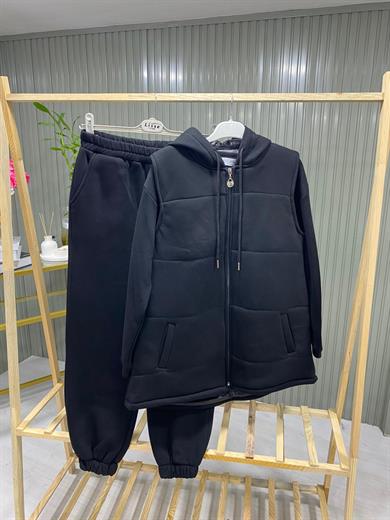 Kadın Siyah Giy-Çık Model 3 İplik Eşofman Takımı