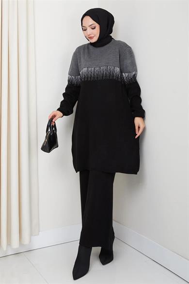 Kadın Simli Desenli Triko Tunik – Uzun Kol Rahat Kalıp