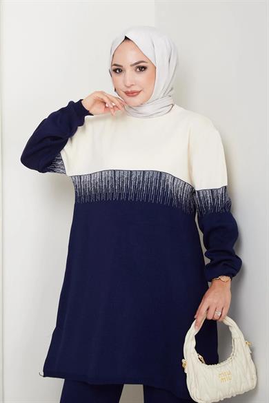 Kadın Simli Desenli Triko Tunik – Uzun Kol Rahat Kalıp