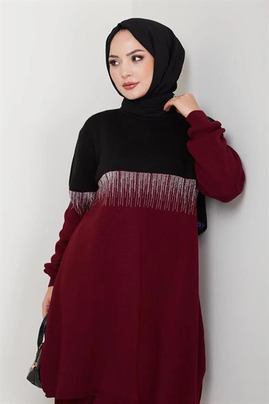 Kadın Simli Desenli Triko Tunik – Uzun Kol Rahat Kalıp