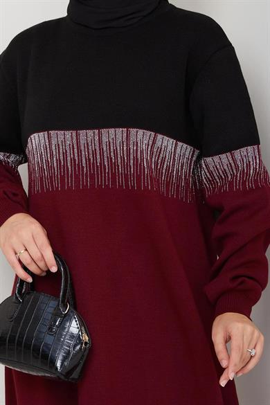 Kadın Simli Desenli Triko Tunik – Uzun Kol Rahat Kalıp