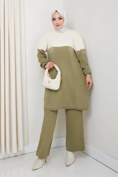 Kadın Simli Desenli Triko Tunik – Uzun Kol Rahat Kalıp