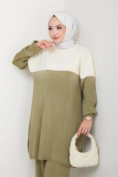 Kadın Simli Desenli Triko Tunik – Uzun Kol Rahat Kalıp