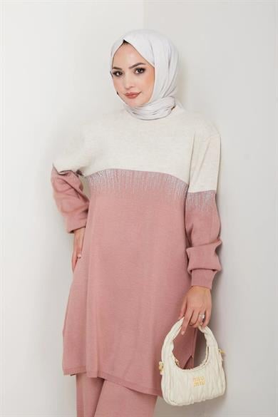 Kadın Simli Desenli Triko Tunik – Uzun Kol Rahat Kalıp