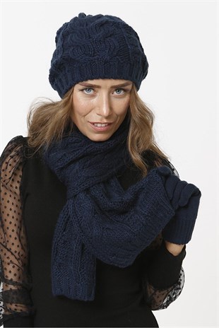KADIN TRİKO ÖRGÜ MODEL ATKI BERE ELDİVEN SET