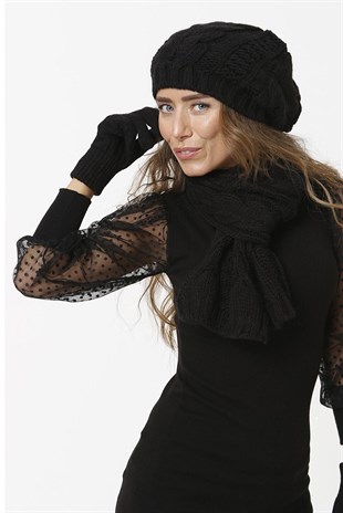 KADIN TRİKO ÖRGÜ MODEL bordo ATKI BERE ELDİVEN SET