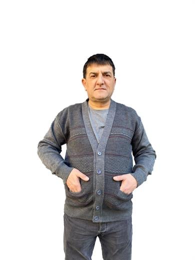 Baba Desenli Düğmeli Kışlık Gri Hırka