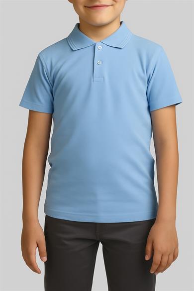 Kısa Kol Polo Yaka Açık Mavi Okul Tişört