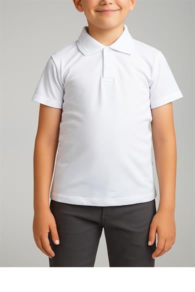 Kısa Kol Polo Yaka Beyaz Okul Tişört
