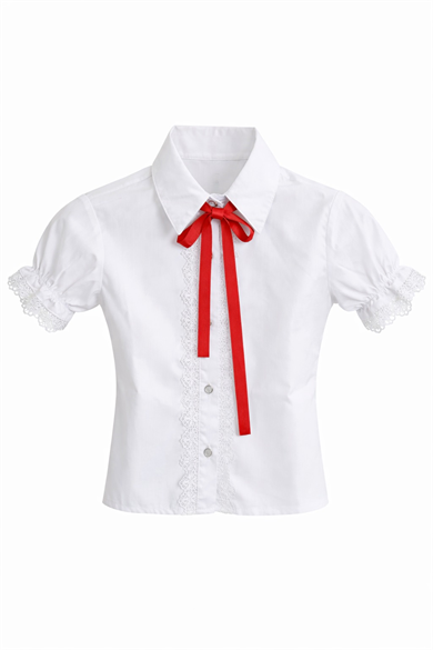 Kız Çocuk Kırmızı Fiyonklu Dantel İşlemeli Gömlek Kırmızı Kurdeleli Etek Takım 23 Nisan 29 Ekim