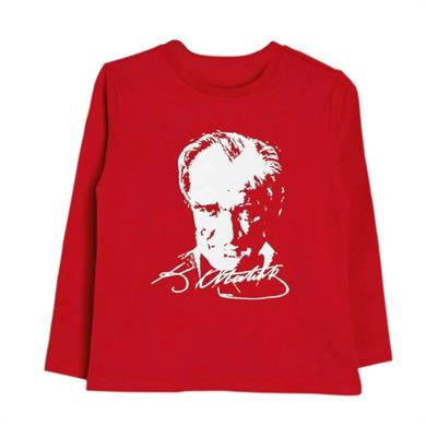 Kız Çocuk Kırmızı Uzun Kol Atatürk Tişört Kırmızı Fiyonklu Etek 29 Ekim 23 Nisan Gösteri Kıyafeti