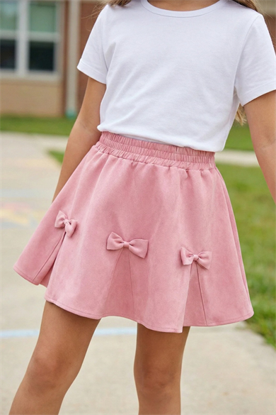 Kız Çocuk Kurdele Detaylı Pembe Double Kumaş Etek 23 Nisan 29 Ekim Gösteri Etek