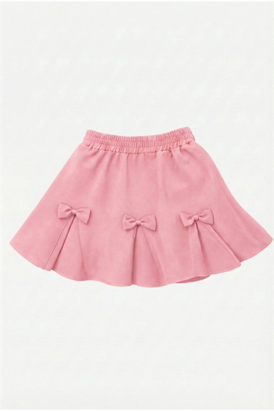 Kız Çocuk Kurdele Detaylı Pembe Double Kumaş Etek 23 Nisan 29 Ekim Gösteri Etek
