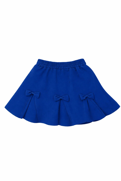 Kız Çocuk Kurdele Detaylı Saks Mavi Double Kumaş Etek 23 Nisan 29 Ekim Gösteri Etek