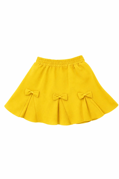 Kız Çocuk Kurdele Detaylı Sarı Double Kumaş Etek 23 Nisan 29 Ekim Gösteri Etek
