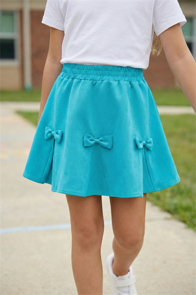 Kız Çocuk Kurdele Detaylı Turkuaz Double Kumaş Etek 23 Nisan 29 Ekim Gösteri Etek