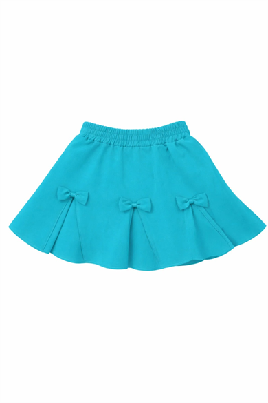 Kız Çocuk Kurdele Detaylı Turkuaz Double Kumaş Etek 23 Nisan 29 Ekim Gösteri Etek
