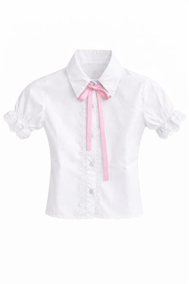 Kız Çocuk Pembe Fiyonklu Dantel İşlemeli Gömlek Pembe Cepli Fırfırlı Etek Takım 23 Nisan 29 Ekim