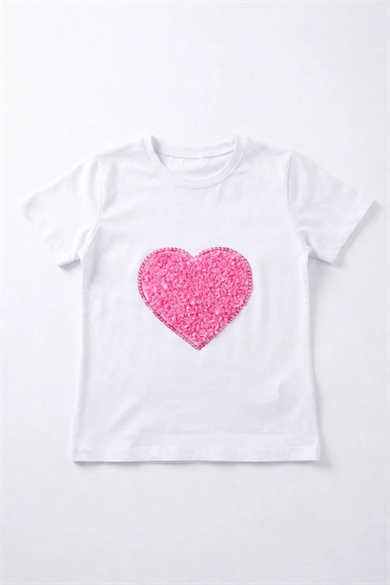 Kız Çocuk Pembe Kalp Tişört 23 Nisan 29 Ekim Gösteri Tişört