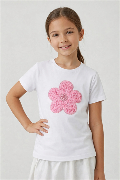 Kız Çocuk Pembe Papatya Tişört 23 Nisan 29 Ekim Gösteri Tişört