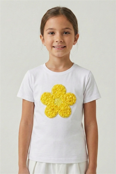 Kız Çocuk Sarı Papatya Tişört 23 Nisan 29 Ekim Gösteri Tişört