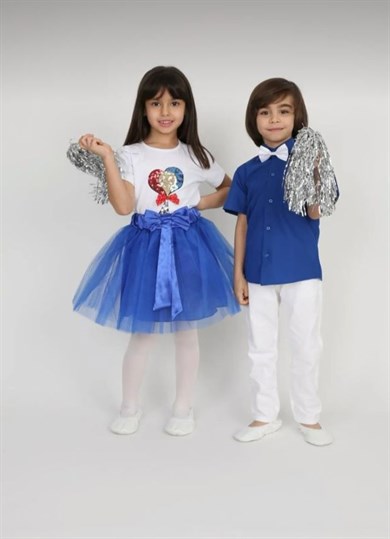 kız erkek çocuk 23 Nisan 29 Ekim 10 Kasım 19 Mayıs Gösteri Kıyafeti Desenli T-shirt Etek Takım