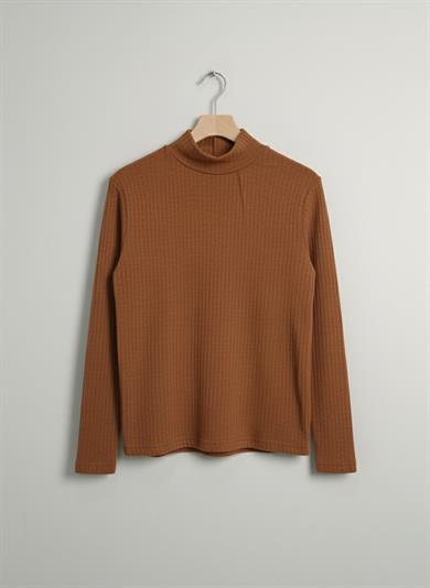 Kız ve Erkek Çocuk Kahverengi Fitilli Yarım Balıkçı Yaka Uzun Kollu Body İçlik