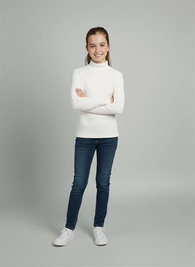 Kız ve Erkek Çocuk Beyaz Fitilli Yarım Balıkçı Yaka Uzun Kollu Body İçlik