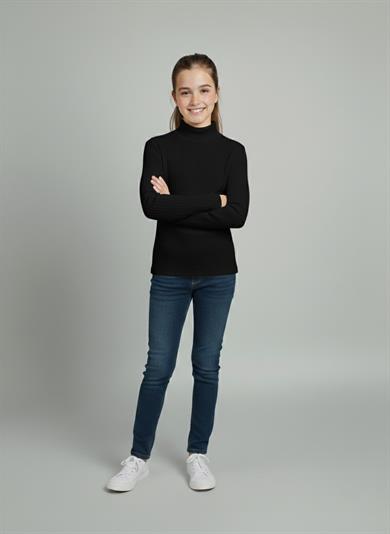 Kız ve Erkek Çocuk Siyah Fitilli Yarım Balıkçı Yaka Uzun Kollu Body İçlik