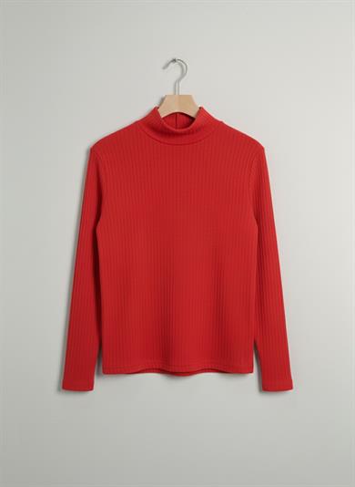 Kız ve Erkek Çocuk Kırmızı Fitilli Yarım Balıkçı Yaka Uzun Kollu Body İçlik