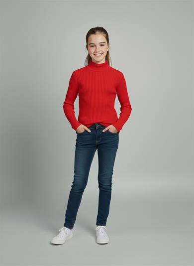 Kız ve Erkek Çocuk Kırmızı Fitilli Yarım Balıkçı Yaka Uzun Kollu Body İçlik