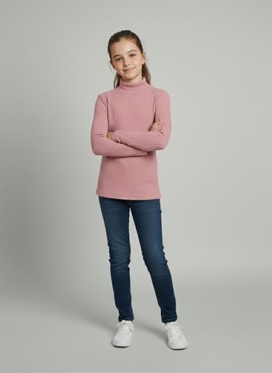 Kız ve Erkek Çocuk Pembe Fitilli Yarım Balıkçı Yaka Uzun Kollu Body İçlik