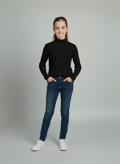 Kız ve Erkek Çocuk Siyah Fitilli Yarım Balıkçı Yaka Uzun Kollu Body İçlik