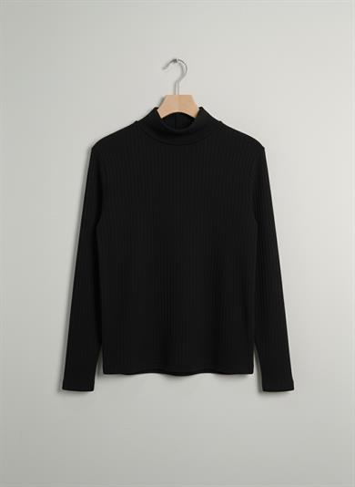 Kız ve Erkek Çocuk Siyah Fitilli Yarım Balıkçı Yaka Uzun Kollu Body İçlik