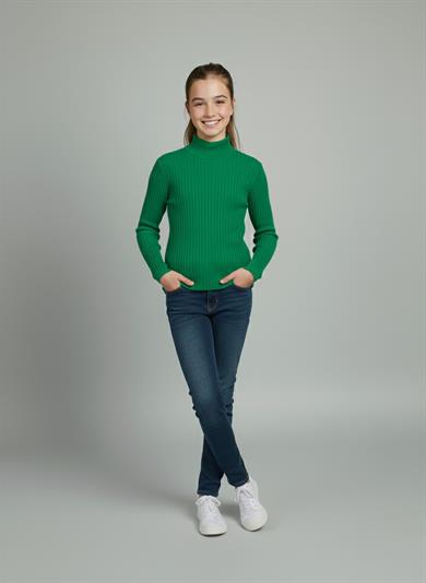 Kız ve Erkek Çocuk Yeşil Fitilli Yarım Balıkçı Yaka Uzun Kollu Body İçlik