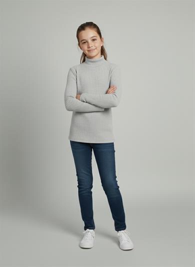 Kız ve Erkek Çocuk Gri Fitilli Yarım Balıkçı Yaka Uzun Kollu Body İçlik