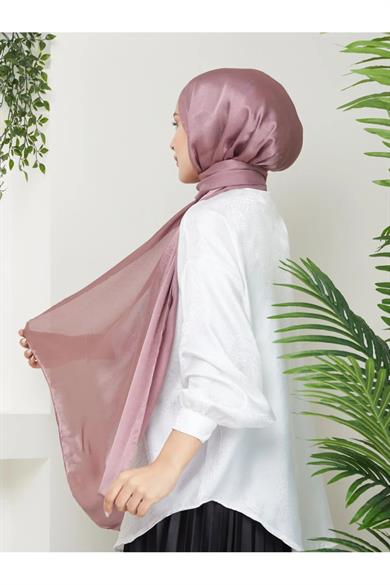 Parlak Saten Dokulu Tesettür Abiye Pembe Şifon janjan Şal