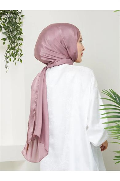 Parlak Saten Dokulu Tesettür Abiye Pembe Şifon janjan Şal