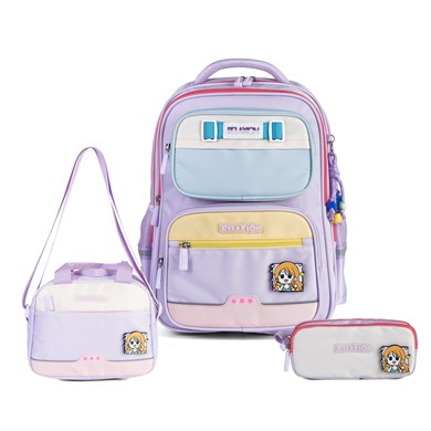 Relaxion 1814 Lila Kız Çocuk 3lü İlkokul Çanta Seti Ortopedik & Geniş İç Hacim Su Geçirmez