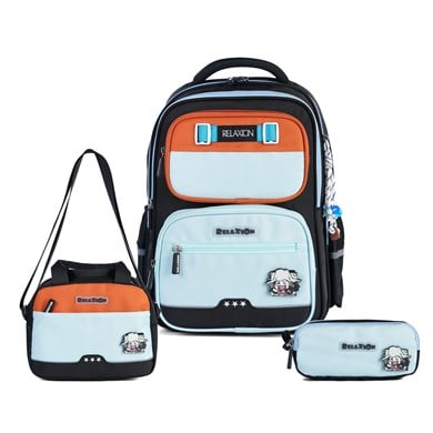 Relaxion 1814 Siyah Mavi Erkek Çocuk 3lü İlkokul Çanta Seti Ortopedik & Geniş İç Hacim Su Geçirmez