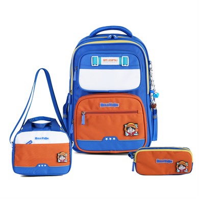Relaxion 1814 Turuncu Erkek Çocuk 3lü İlkokul Çanta Seti Ortopedik & Geniş İç Hacim Su Geçirmez