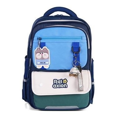 Relaxion 1816 3lü İlkokul Çanta Seti Lacivert - Fanus Aksesuarlı, Ortopedik Sırt Destekli Okul Çantası, Beslenme Çantası ve Kalemlik