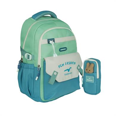 Relaxion Çocuk Yeşil Renkli Kore Tarzı Su Geçirmez Okul Sırt Çantası ve Kalemlik Seti