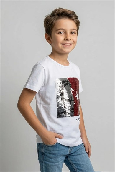 Unısex Çocuk Basic  Atatürk Bayra Baskılı Kısa Kollu  23 Nisan 10 Kasım 29 Ekim Okul Gösteri Tişört