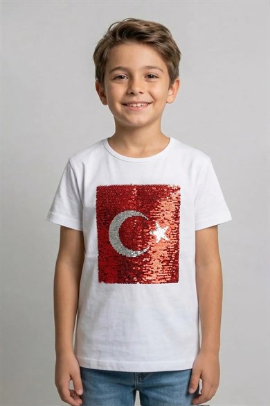 Unısex Çocuk Basic  Atatürk Bayra Baskılı Kısa Kollu  23 Nisan 10 Kasım 29 Ekim Okul Gösteri Tişört