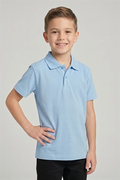 Unisex Çocuk Bebe Mavi Lakost Polo Yaka Kısa Kollu Okul Tişörtü