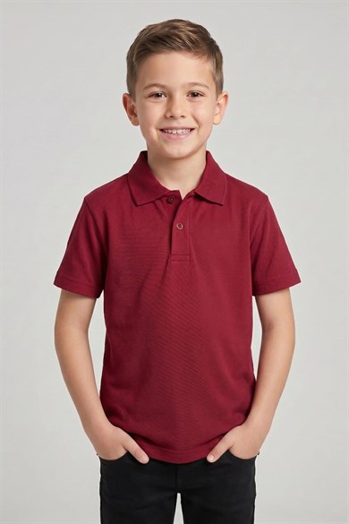 Unisex Çocuk Bordo Lakost Polo Yaka Kısa Kollu Okul Tişörtü